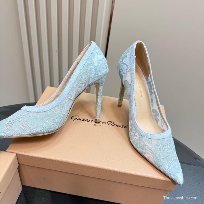 2025 Women Gianvito Rossi Light Blue Lace High Heel KFY00280