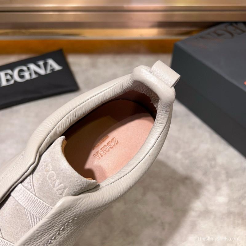 2024 Unisex Ermenegildo Zegna Beige Light Grey Suede Calfskin Sneakers