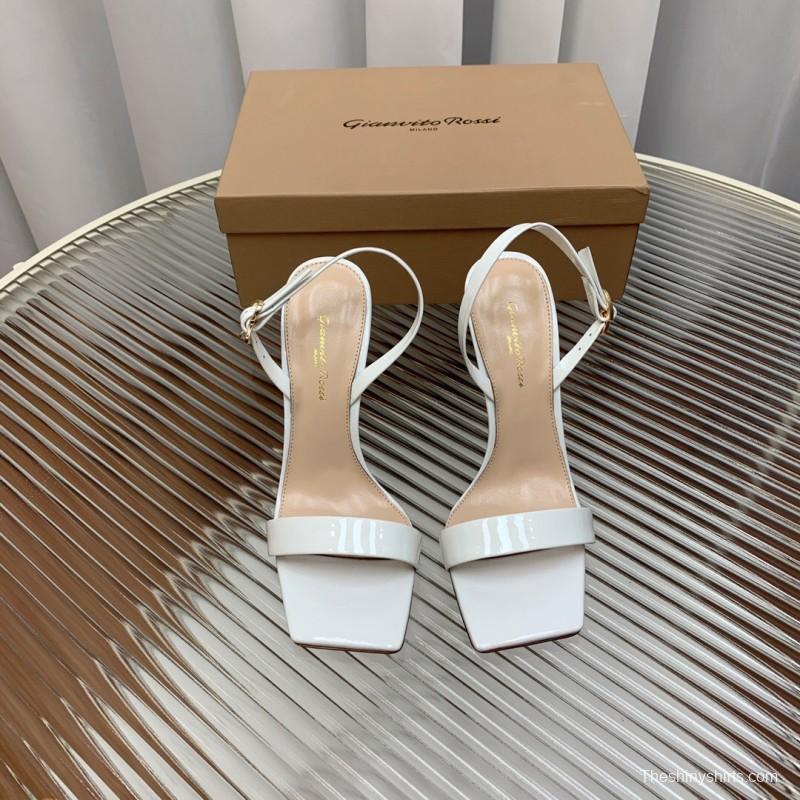 2025 Women Gianvito Rossi White Leather High Heel Slingback Sandals