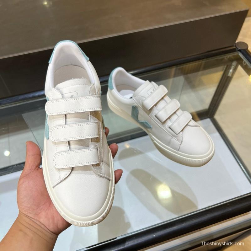 2025 Women VEJA White Blue Leather Canvas Vulcanized Sneakers MJ00240