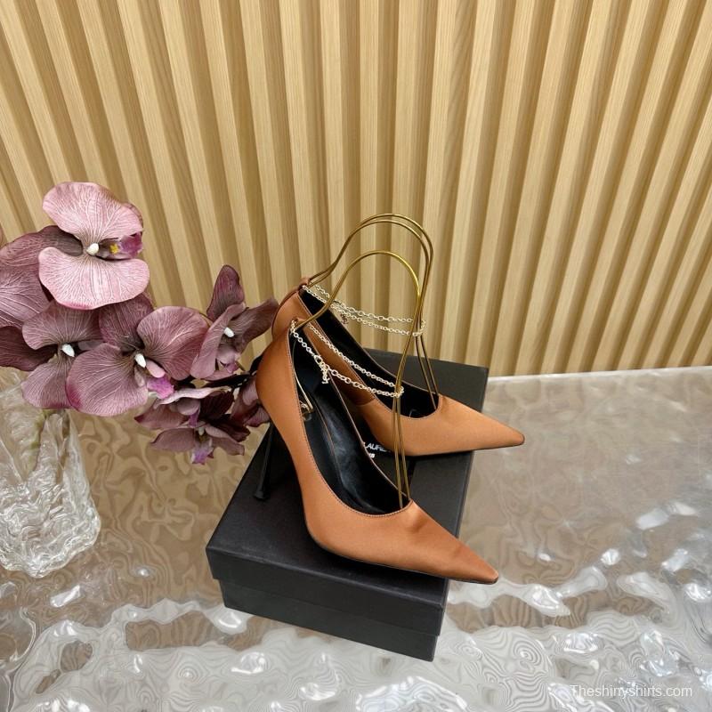 2025 Women Yves Saint Laurent Beige Leather Pointed Toe Pumps MJ00310