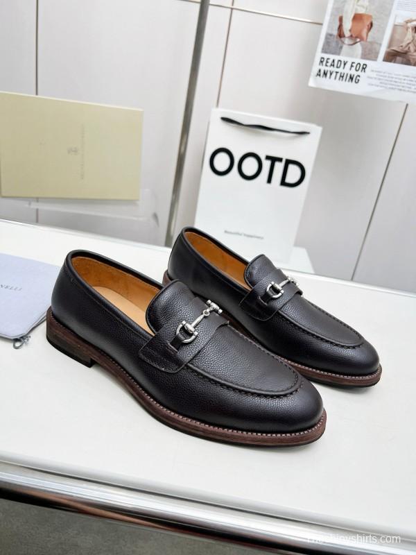 2024 Men Brunello Cucinelli Black Leather Loafers