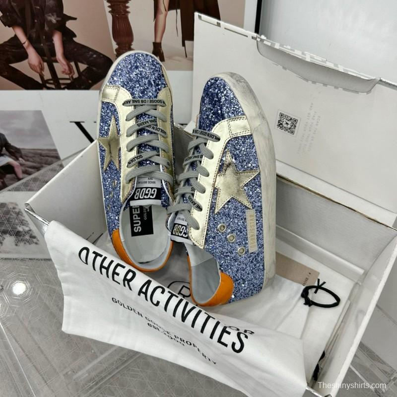 2025 Women GGDB Blue Silver Leather Glitter Low Top Sneakers