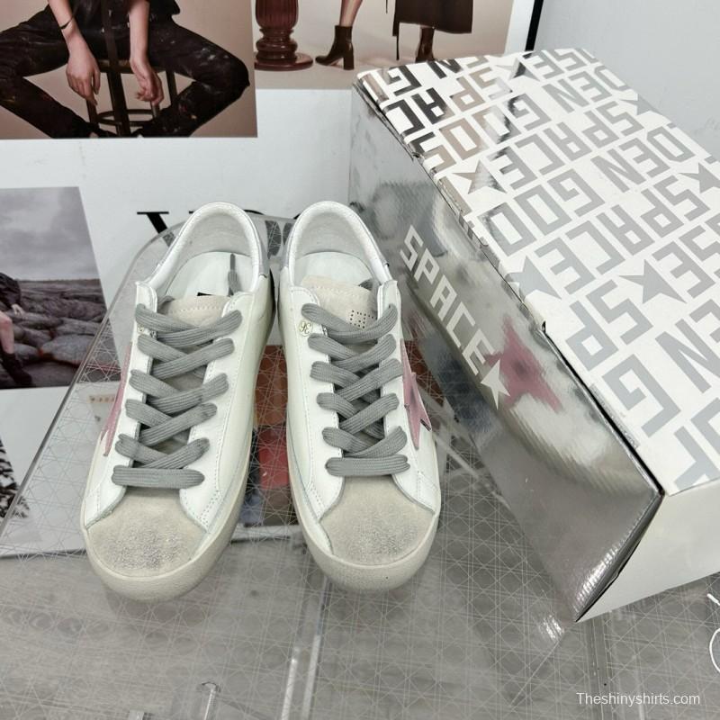 2025 Women GGDB White Pink Leather Sneakers