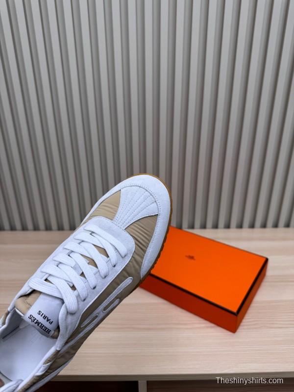 2025 Unisex Hermès White Beige Suede Goat Leather Sneakers Top Version LY00310