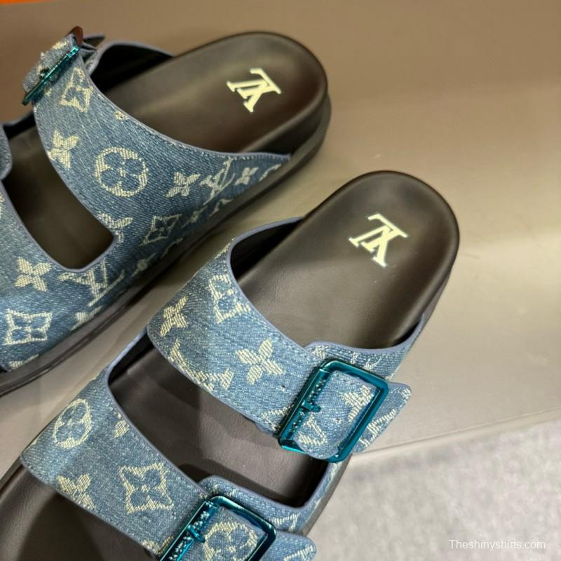 2024 Slippers Louis Vuitton Blue Denim Leather Slippers LY00420