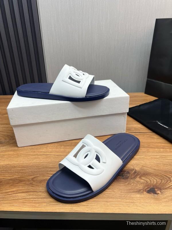 2025 Slippers Dolce & Gabbana White Navy Rubber Slippers
