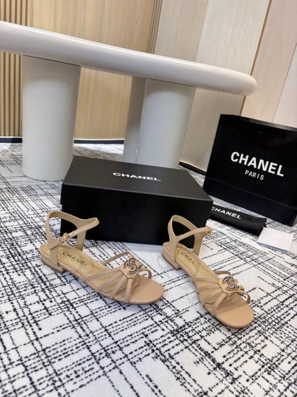 2025 Women Chanel Beige Leather Sandals LY00270