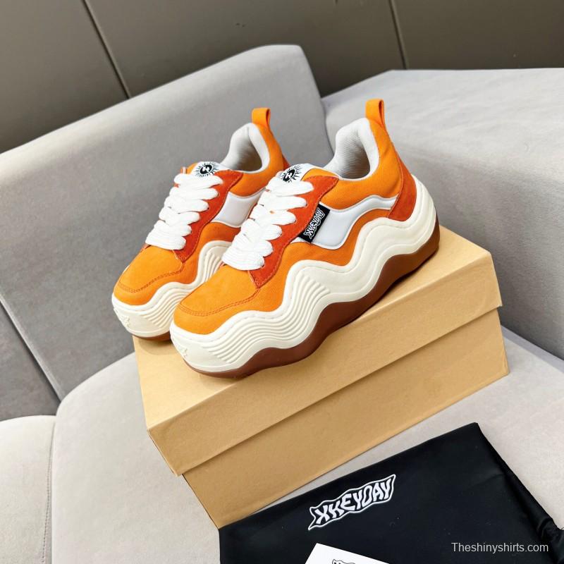 2025 Women HEYDAY Orange White Suede Canvas Wave Sneakers KFY00260