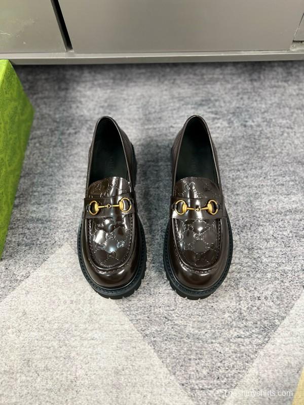 2024 Women Gucci Black Calf Leather Loafers MJ00300