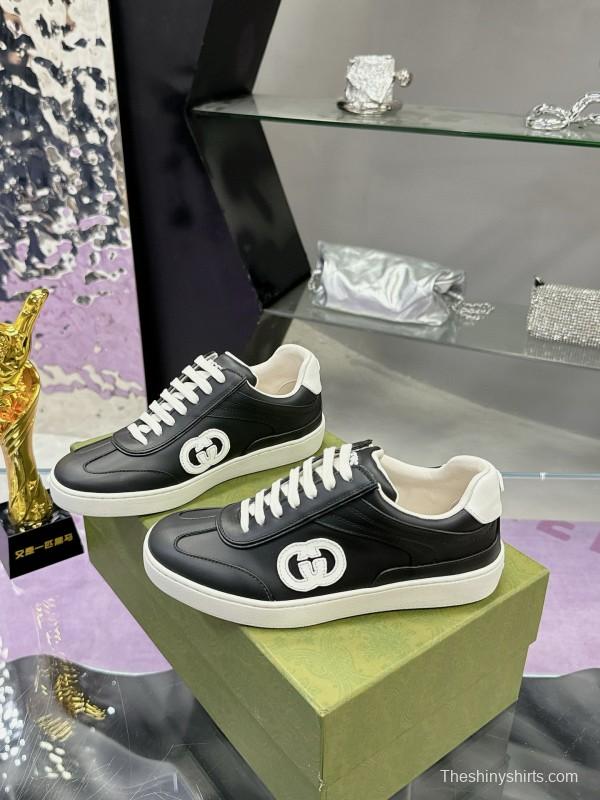 2024 Unisex Gucci Black White Leather Suede Sneakers MJ00310