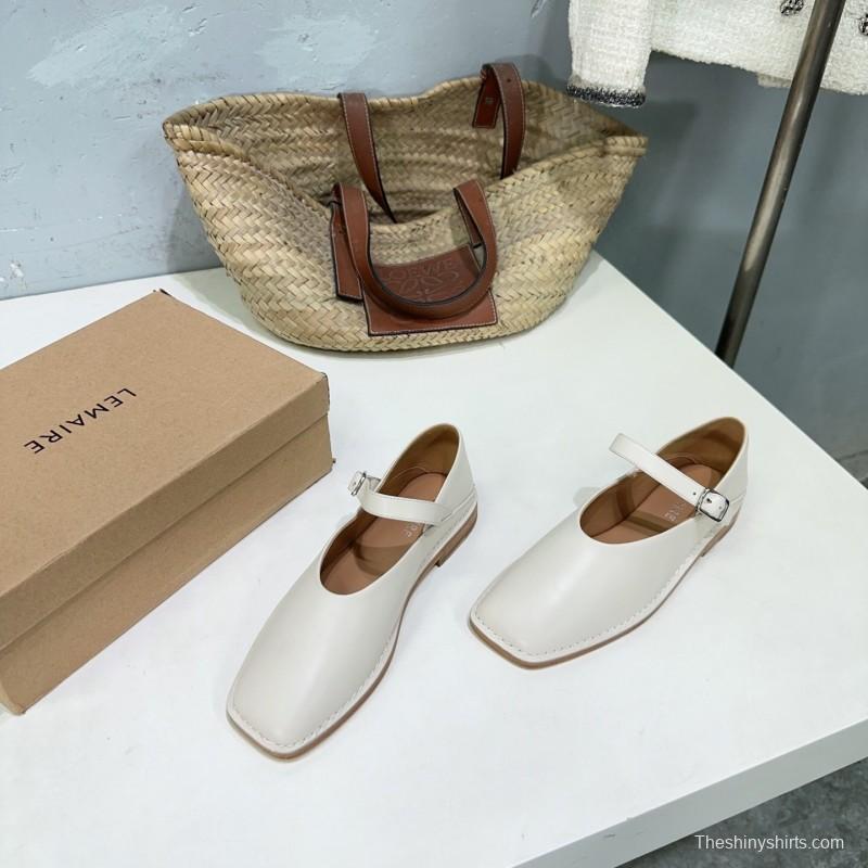 2025 Women Lemaire White Leather Mary Jane Strap Shoes