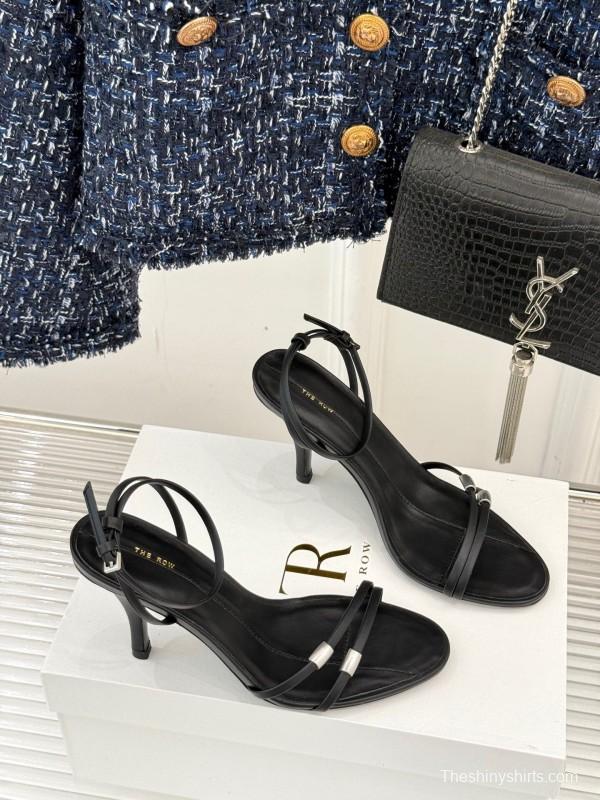 2025 Women Yves Saint Laurent Black Leather High Heel Sandals KFY00270