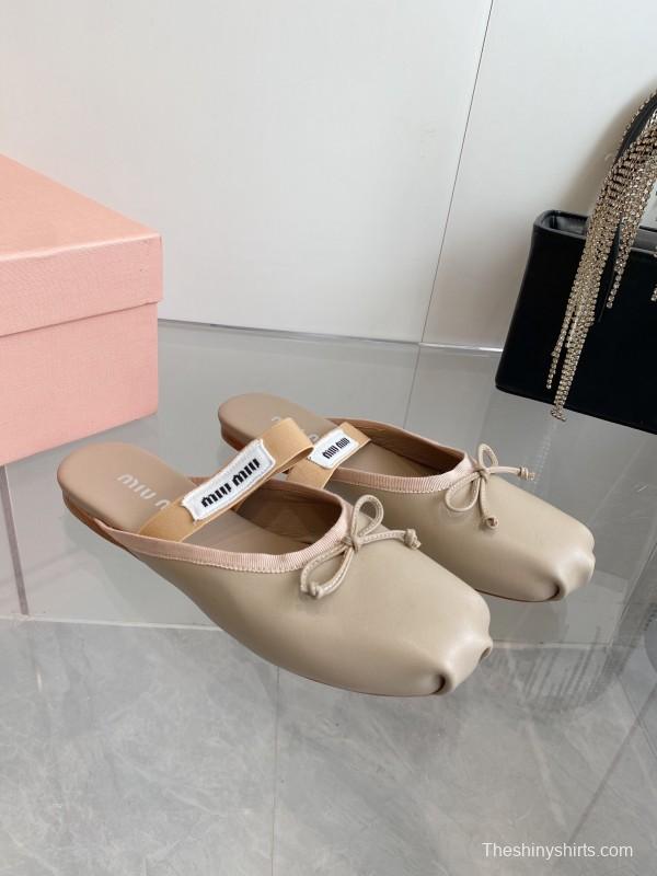 2025 Women Miu Miu Beige Suede Ballet Flats KFY00280