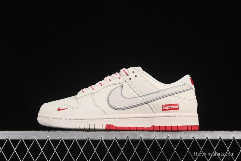 Nike SB Dunk Low Supreme Collaboration Two-Tone Beige Red Anniversary High-End Custom Low-Top Casual Skate Shoes - XX3168-191