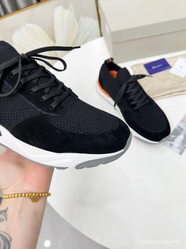 2025 Unisex Santoni Black Orange Wool Blend Sneakers AS00320