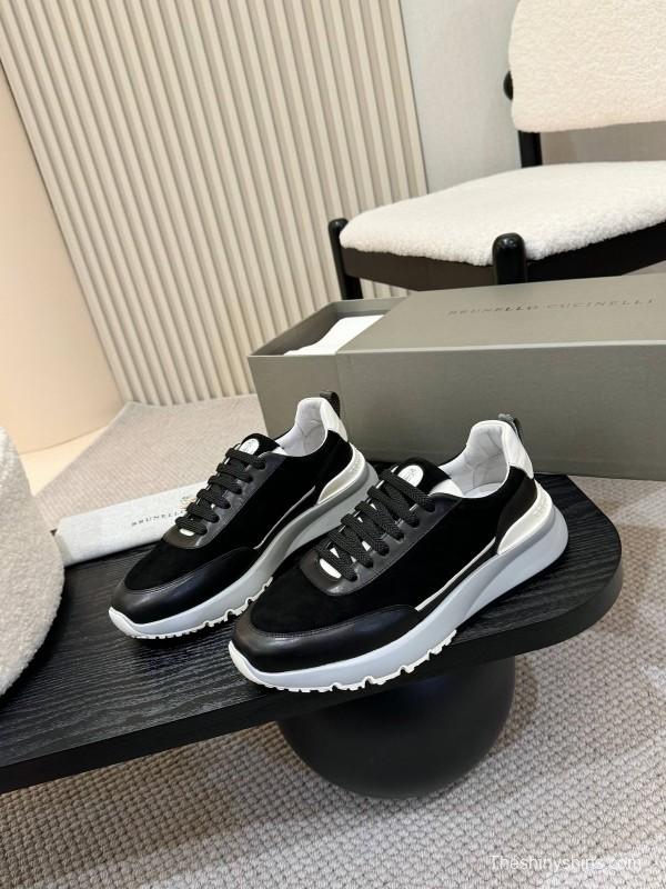 2025 Men Brunello Cucinelli Black White Calf Leather Sneakers AS00320