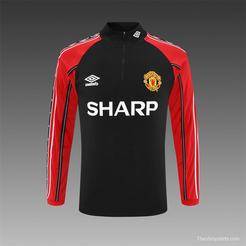 Retro 98/99 Manchester United Black Half Zipper Jacket+Long Pants