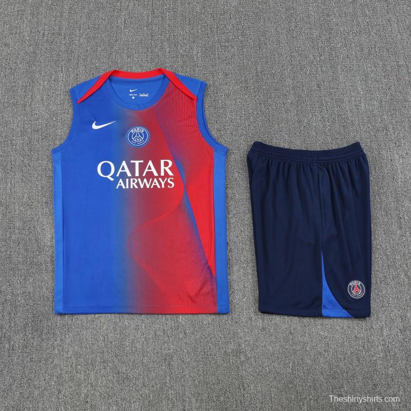 25/26 PSG Red/Blue Vest Jersey+Shorts