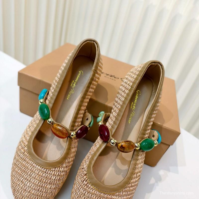 Gianvito Rossi Bohemian Style Turquoise Flat Ballet Shoes - LY00320