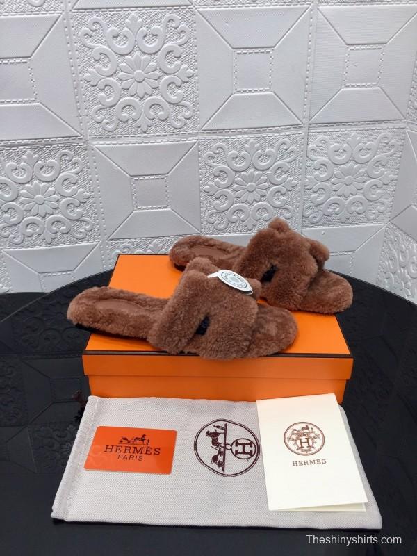 H Eiderdown Teddy Wool H Slippers Flat Sole Winter Home Shoes - LY00240