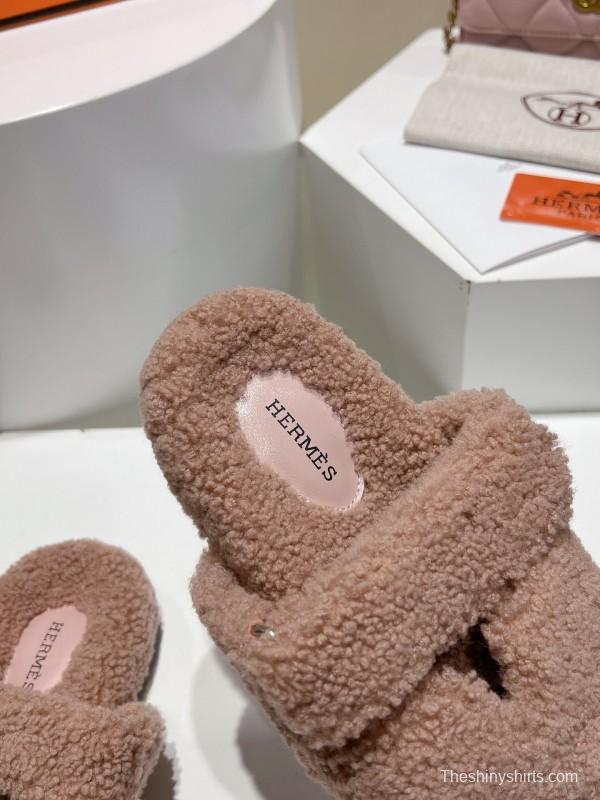 H Love Erjiu Full Fur Slippers Grain Fur Style - LY00300