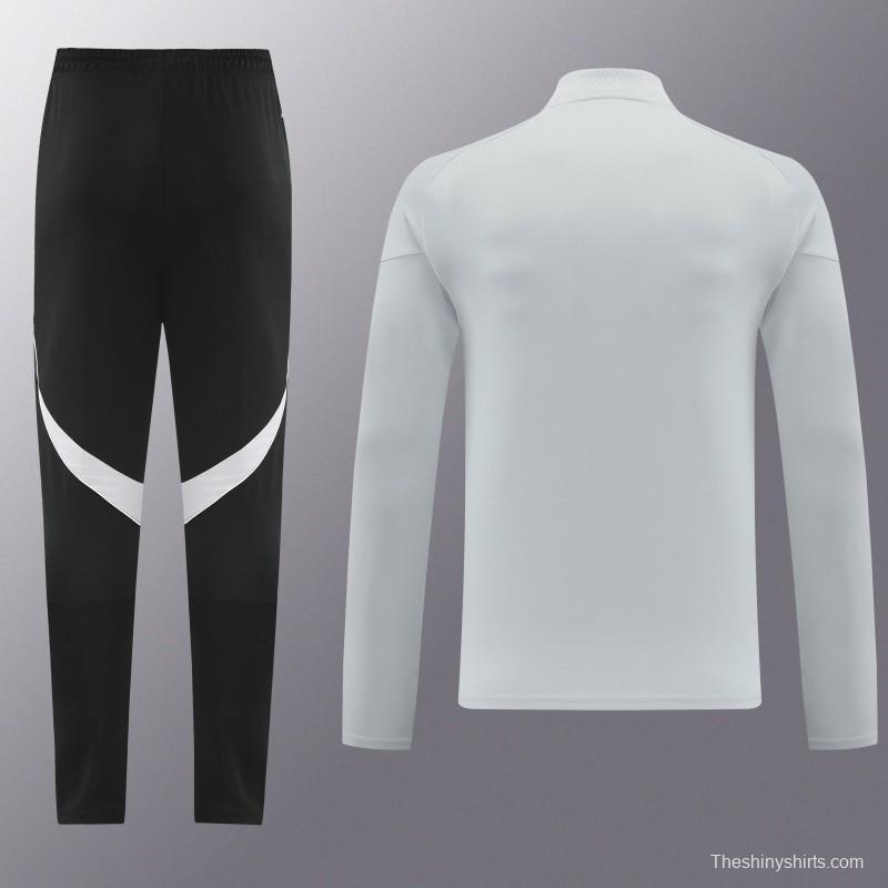 25/26  Adidas Light Grey Full zipper Jacket Tracksuit+ long pants